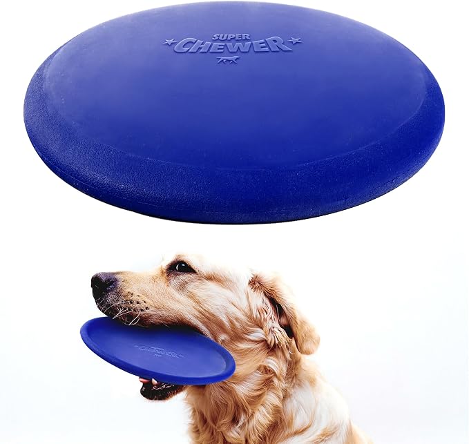 SuperChewer Tough Flying Disc Toy | Lifetime Replacement | Strong Natural Rubber | Great Dog Fetch Toys | Rubber Disc Toy for Dogs | Ultra Durable Chew Toys for Aggressive Chewers | for All Breeds