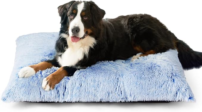 EHEYCIGA Fluffy Dog Crate Bed, Plush XX Large Dog Pillow, Blue | Xlarge Calming Anti Anxiety Plush Faux Fur Mat for Large size dogs, Washable Soft Warm Dog Pad with Non-Slip Bottom