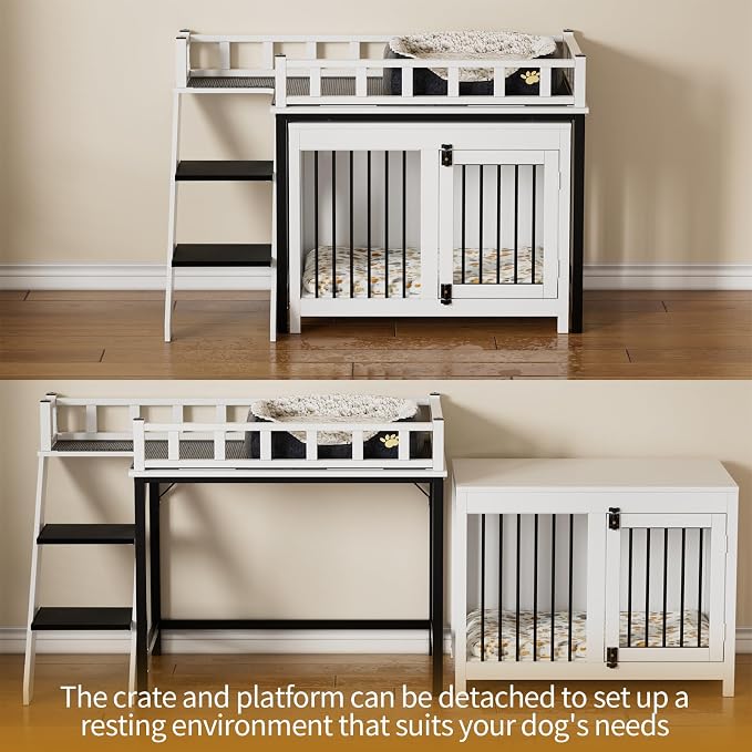 PAKASEPT Pet Bunk Bed,Dog Window Perch with Stairs and Storage, Dogs/Cats Crate Furniture, with Multi-Purpose Blanket and Indoor Dog Bed for Small Medium Size