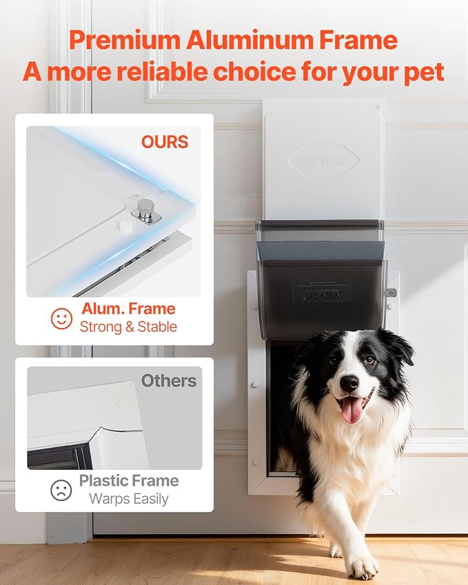 VEVOR Pet Door, Large, with Three Magnetic Flaps and Metal Frame, Strong and Weatherproof Dog Door for Interior and Exterior Doors, Easy to Install, Easy in-and-Out Access for Doggies, White