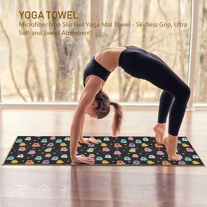 Halloween Ghost Yoga Mat Towel 73 x 27 Inch Non Slip Soft Sweat Absorbent Hot Yoga Mat Towel for Pilates and Workout