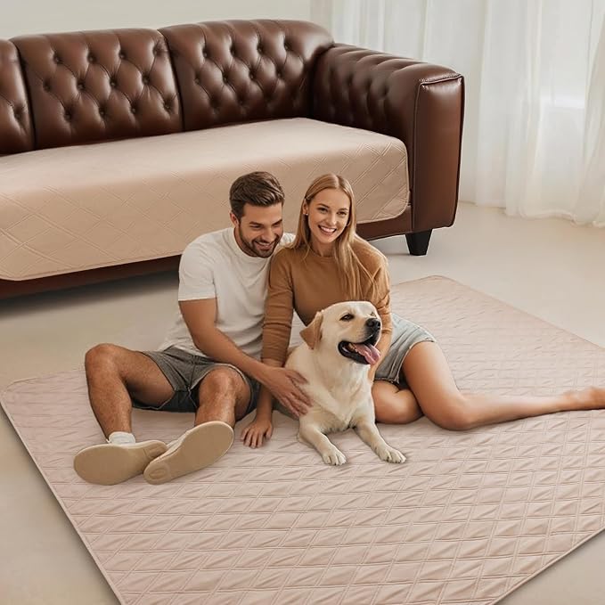 Luciphia Waterproof Couch Cover for Dogs, Non-Slip Pet Sofa Protector | Non-slip waterproof couch cover scratch-resistant machine washable protects sofa bed from spills fur, Light Beige, 82" x 120"