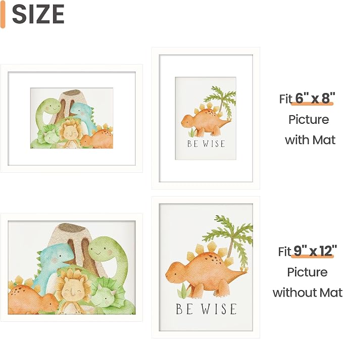 upsimples 9x12 Picture Frame, Gallery Wall Frames Set of 5, White | Photo Frame Collage Wall Decor, 6x8 Picture Frame with Mat for Family, Baby, Hallway, Christmas