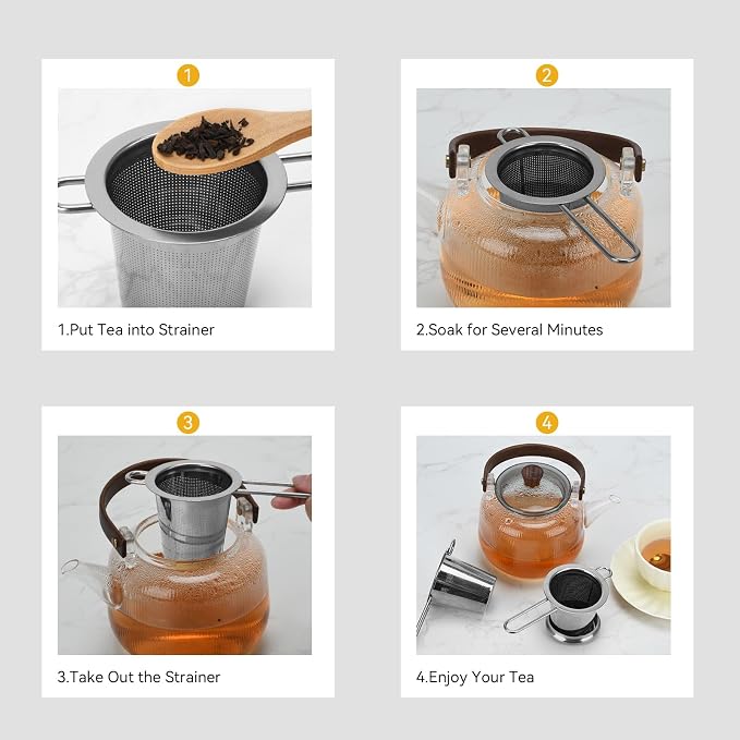 2pcs Tea Diffuser, Stainless Steel Tea Strainer Fine Mesh Tea Infuser with Double Long Handles Loose Leaf Tea Steeper for Mugs Cups Teapots (Silver)