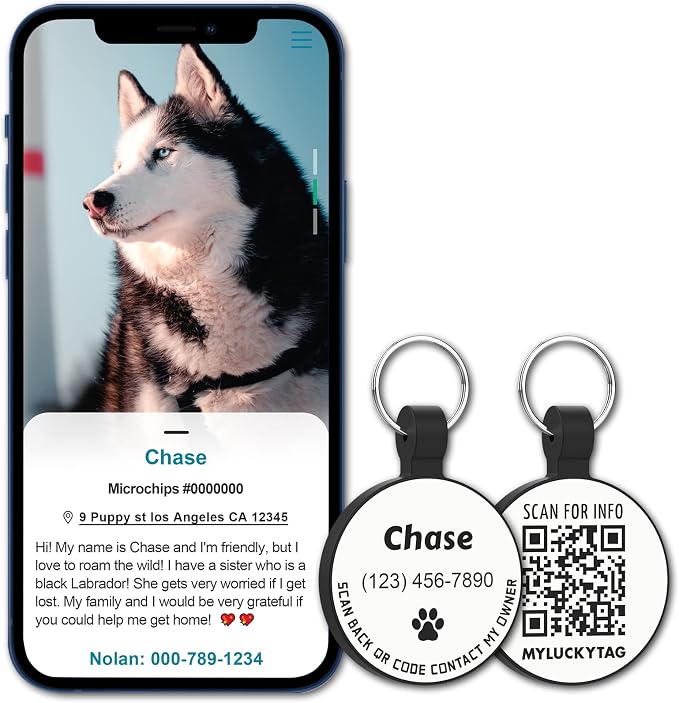 MYLUCKYTAG Silent Silicone QR Code Pet ID | Personalized Dog & Cat Collar Tag | Online Profile with Scanned Location Alert Email
