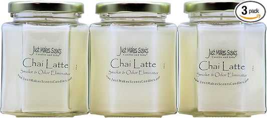 3 Pack - Chai Latte Scented Smoke and Odor Eliminator Candle - Odor Eliminating Scented Candles for Home - Neutralizes Cigarette, Food, and Pet Smells - Hand Poured in The USA
