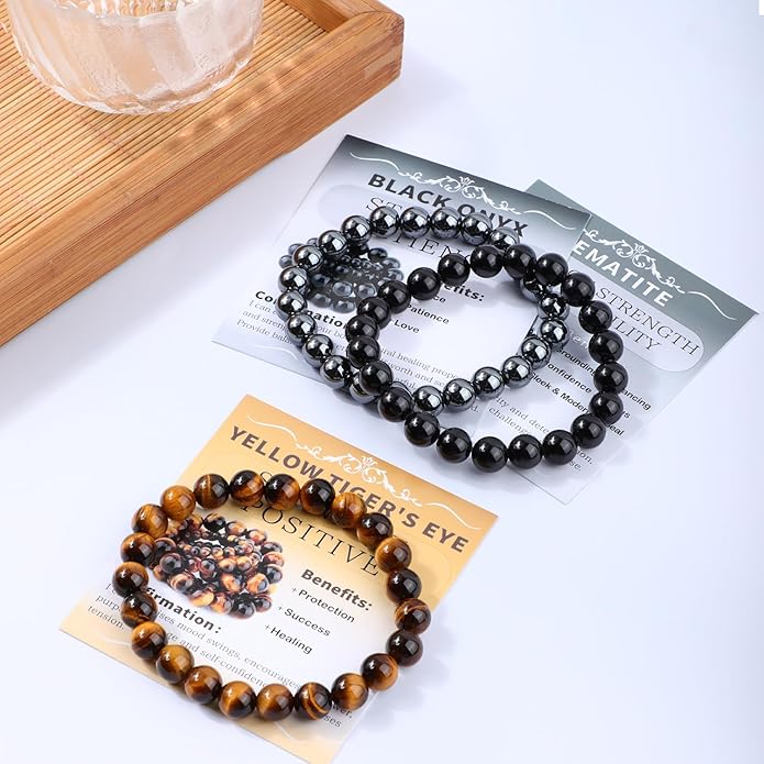 NCB 2.3-Piece 4mm Natural Crystal Gemstone Stretch Bracelets – Handmade Reiki Energy Healing Jewelry for Meditation,Yoga, Unisex