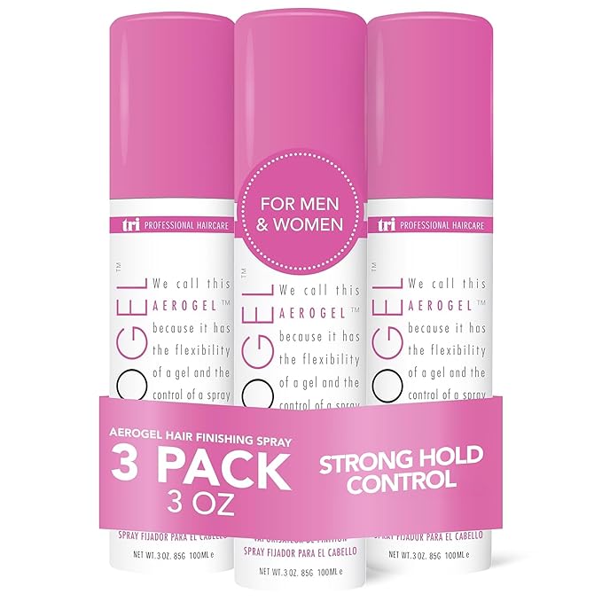 TRIDESIGN Aerogel Hairspray - Strong Hold Hair Finishing Spray for Volumizing & Control, Flexible Styling for All Hair Types, Non-Sticky and Scented - For Women and Men - Travel Size Pack of 3 (3 Oz)