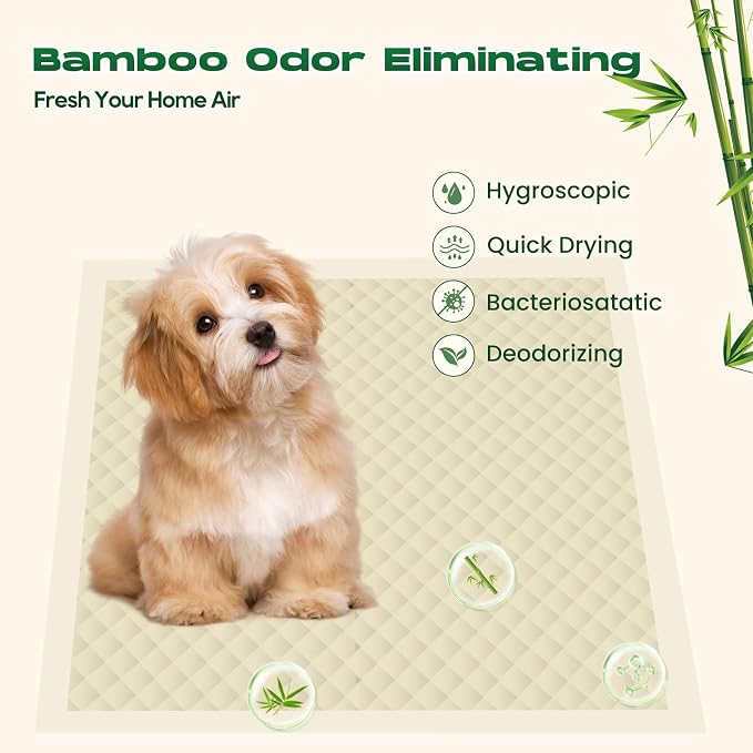Bamboo Small Puppy Pads Pee Pads for Dogs 22"x22" 100 Count | Bamboo Training Pads Deodorizing Leakproof Quick Drying Dog Pee Pads Super Absorbent Disposable Pee Pads for Dogs Puppies