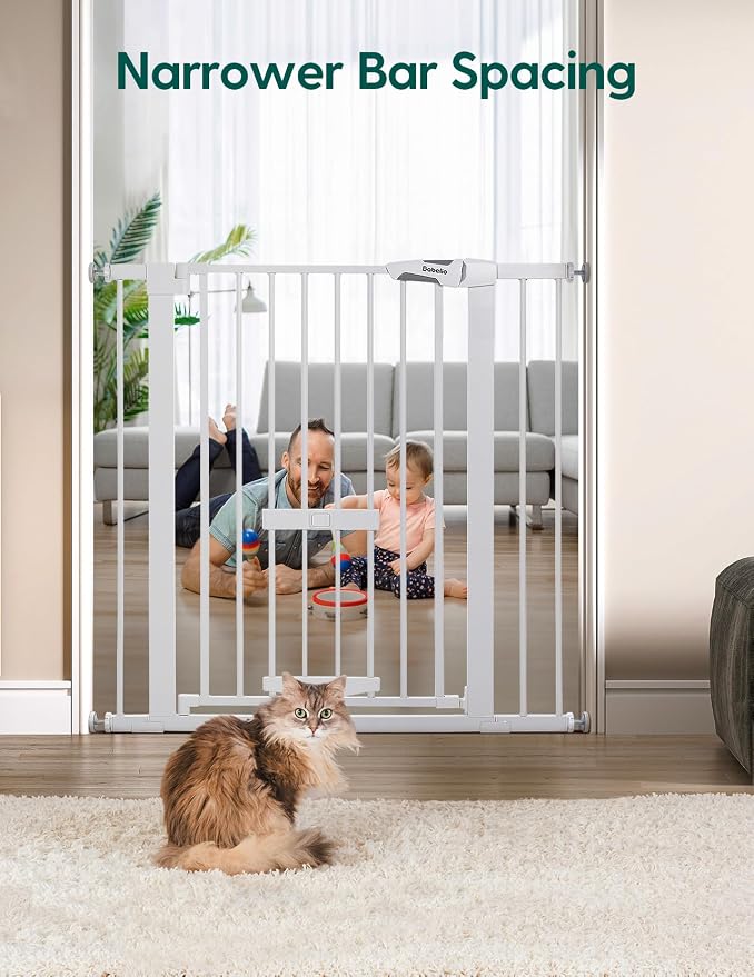 Babelio 36" Tall Baby Gate with Cat Door, CatPrivilege II, 29-48" | Extra Wide Auto-Close Pet Door for Stairs, Doorways & House, 6-Level Adjustable, Wall Cups Included, White
