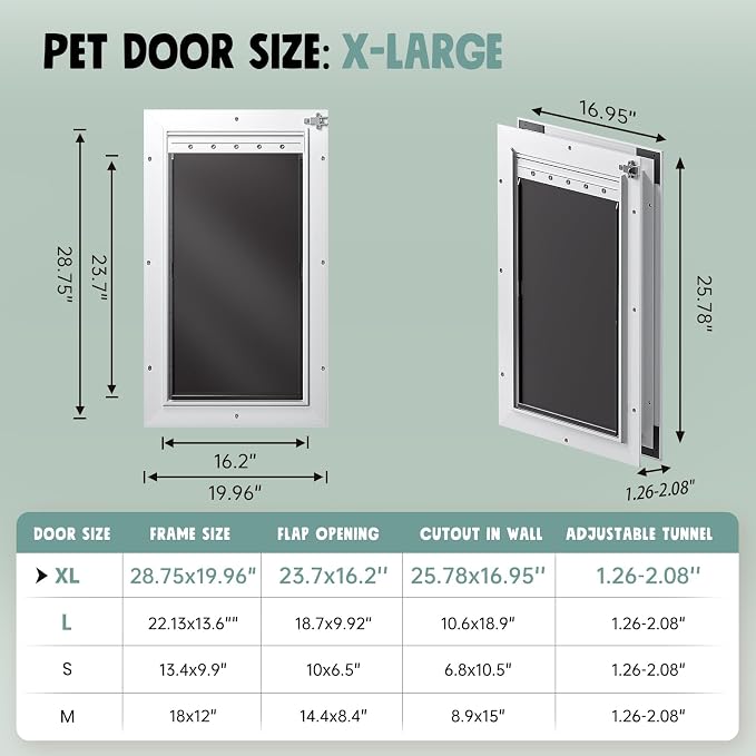 3-Flap XL Dog Door for Door, All Aluminum Doggy Door for Exterior | Insulated Flap, Thermal Insulation, Energy Efficient, Durable Rust Resistant, Closing Panel, Safety Locks, Pets Up to 220lb