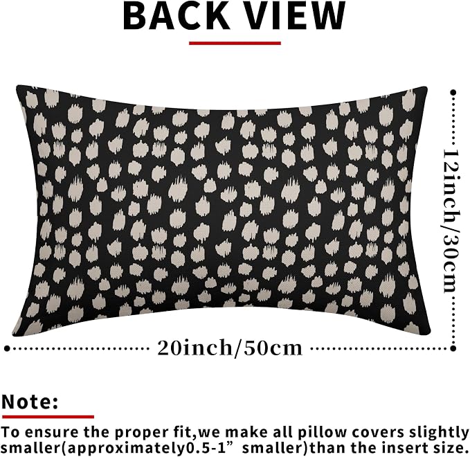 Black Cream Dots Lumbar Pillow Covers 12x20 Set of 2 Boho Design Polka Dot Print Throw Pillows Modern Outdoor Decorative Pillowcase Rectangle Linen Cushion Cases Decor for Sofa Couch Bed