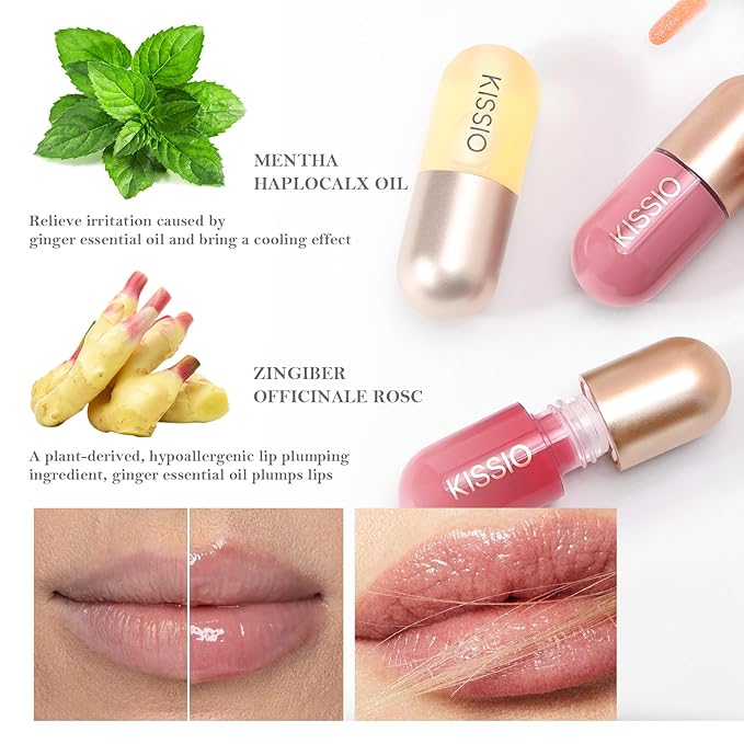 KISSIO Lip Plumper,Color Lip Plumper Gloss,Lip Enhancer,Plant Extracts Plumping Lip Serum,Moisturizing Lip Gloss for Fuller Lips and Hydrated Beauty Lips 5.5ml,04 Liqueur