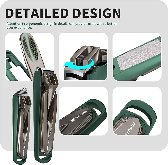 Nail Clippers with Catcher, 2-Pack Slanted & Curved Nail Clippers for Ingrown Toenails and Fingernails, Anti-Splash Nail Cutter for Men, Women, Seniors, Heavy-Duty Finger Nail Clippers Adult