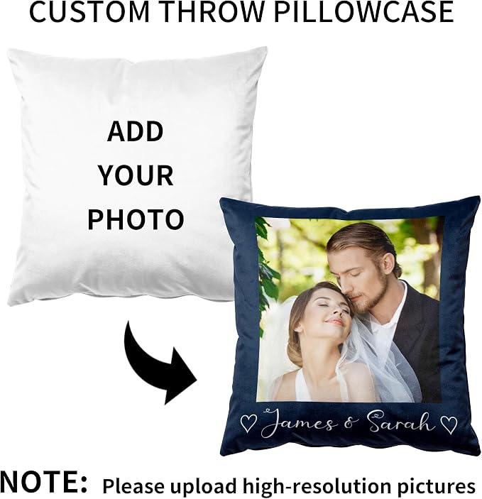 Easycosy Custom Velvet Pillow with Picture & Text, Two-Sides Customized Photo Pillowcase, Personalized Pillow Cover with Photo 20"x20", Valentine Custom Love Keepsake Gifts (Optional Pillow Insert)