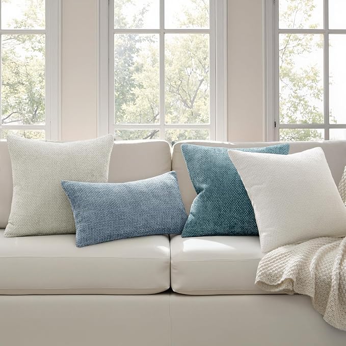 MIULEE Decorative Couch Throw Pillow Covers 18x18 Inch Light Blue 2 Pack | Coastal Modern Boho Accent, Soft Chenille Pillow Covers, Farmhouse Cushion Cases for Home Decor Bed Sofa Living Room