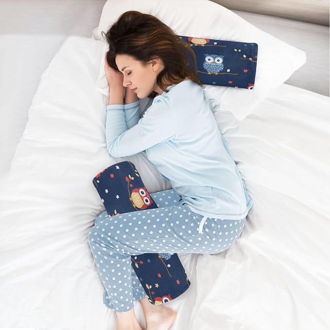 July 4th Owls Branch White Dark Blue Neck Roll Pillow Bolster Round Health Memory Foam Long Cervical Cylinder Pillows with Removable Washable Cover for Body Bed Legs Back Yoga