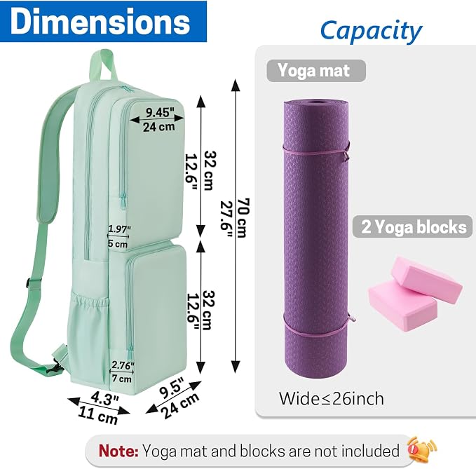 VISEMAN Yoga Mat Bag Carrier Waterproof Yoga Backpack with Multi Pockets, Lightweight Adjustable Yoga Bag for Mat, Yoga Blocks, Yoga Accessories