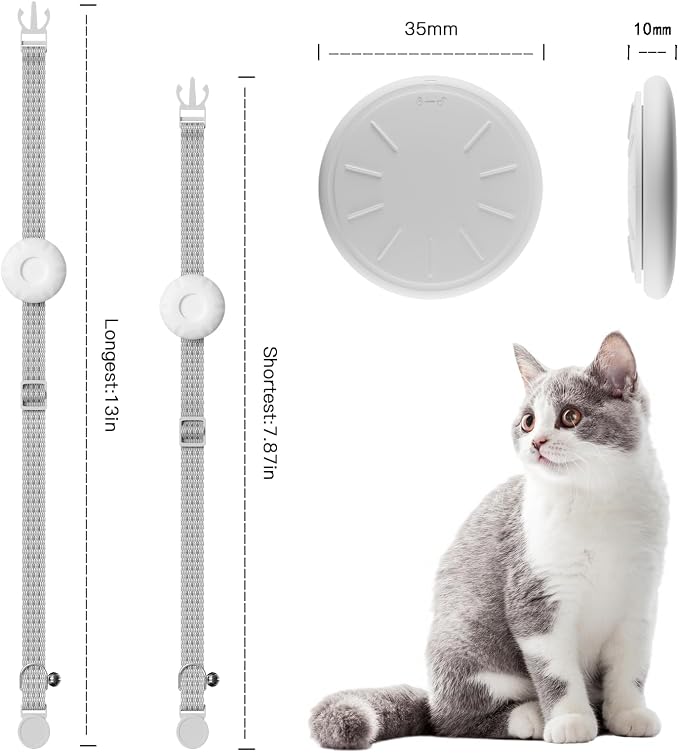 Cat Tracker Collar No Monthly Fee(iOS Only),Waterproof Pet Tracker for Cats with Safety Elastic Buckle,Compatible with Apple Find My App not for Android,White