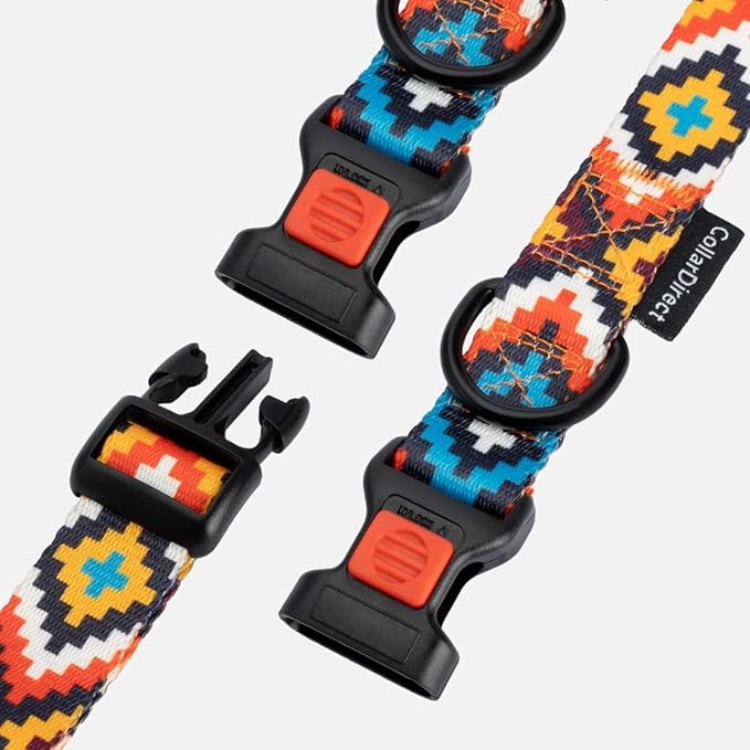 CollarDirect Aztec Dog Collar Adjustable Nylon Tribal Pattern Geometric Pet Collars for Dogs Small Medium Large Puppy (Aztec Sunset, Neck Fit 18"-26"