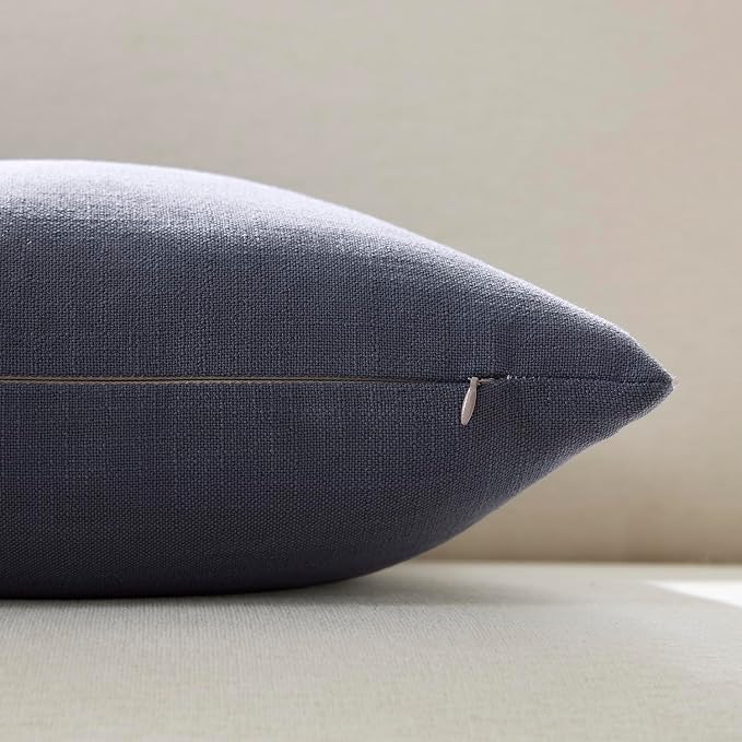Meekio Set of 2 Midnight Blue Throw Pillow Covers 20x20, Modern Farmhouse Linen Blend Decorative Pillow Covers for Couch Sofa Bed, Neutral Home Decor