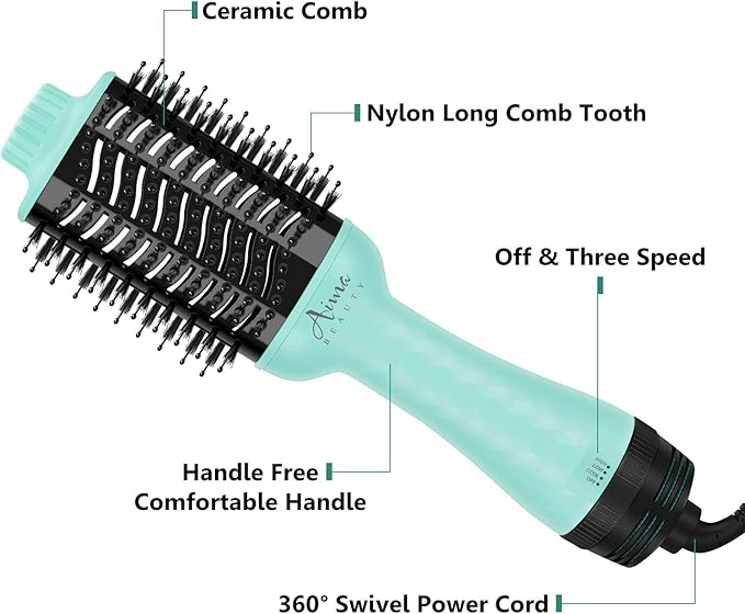 Aima Beauty One-Step Volumizer Hair Dryer Brush, 4-in-1 Upgrade Hot Air Brush for Less Frizz, More Shine, Oval Brush for Blowout, Light Green