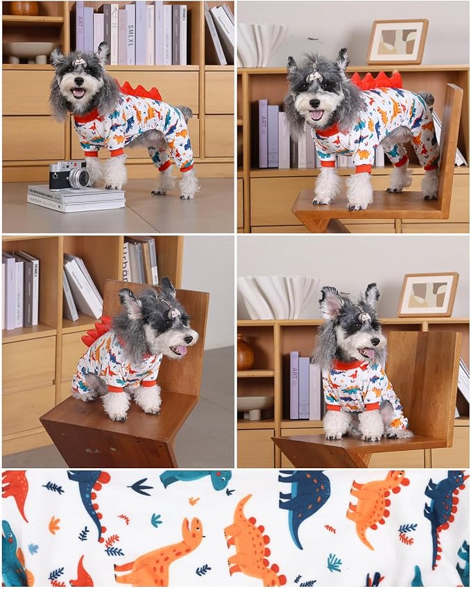 CuteBone Dinosaur Costume Dog Pajamas, Stretchy Spandex Crystal Velvet Sleepwear Coat for Small Dogs, Soft & Warm Pet Outfit Clothes for Cold Weather, Cozy Pullover Design COSP02M