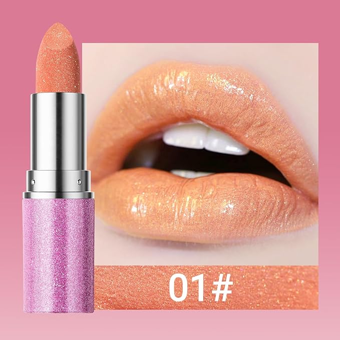 Erinde Glitter Shine Lipstick, Pearl Diamond Shimmery Creamy Lipcolor, Hydrating Glimmer Finish Lipsticks with Creamy Texture, Long Lasting High Pigmented Metallic Lip Stick Lip Stain, 01 Champagne