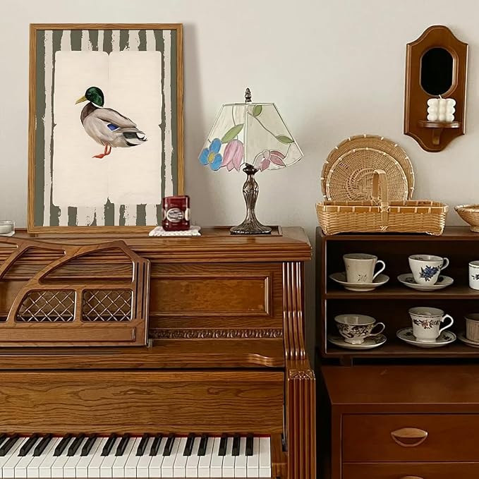 Framed Vintage Mallard Duck Wall Art, Country Farmhouse Duck Pictures Wall Decor, Rustic Wildlife Animal Paintings Canvas Prints Cottagecore Home Decor for Living Room Bedroom nursery 12x16 inch