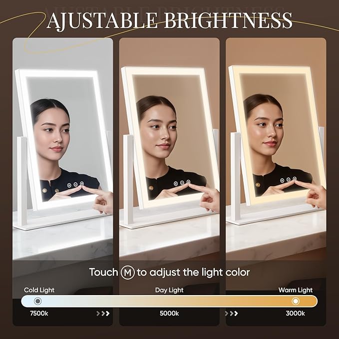 DECADENCE Vanity Mirror with Lights, 17.3’’ LED Makeup Mirror Detachable 10X/5X Magnification, Smart Touch Control, 3 Color Lighting Modes,360°Rotation Tabletop Make Up Mirror for Bedroom Bathroom