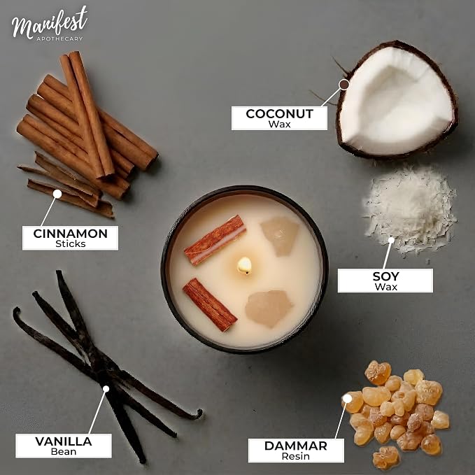 Aromatherapy Scented Candle for Creativity & Inspiration – Hand-Poured Soy Candle Infused with Vanilla, Coconut, Cinnamon & Rose Quartz Crystals – 50 Hrs Burn Time & 10.5 Oz – Ideal Birthday Gift