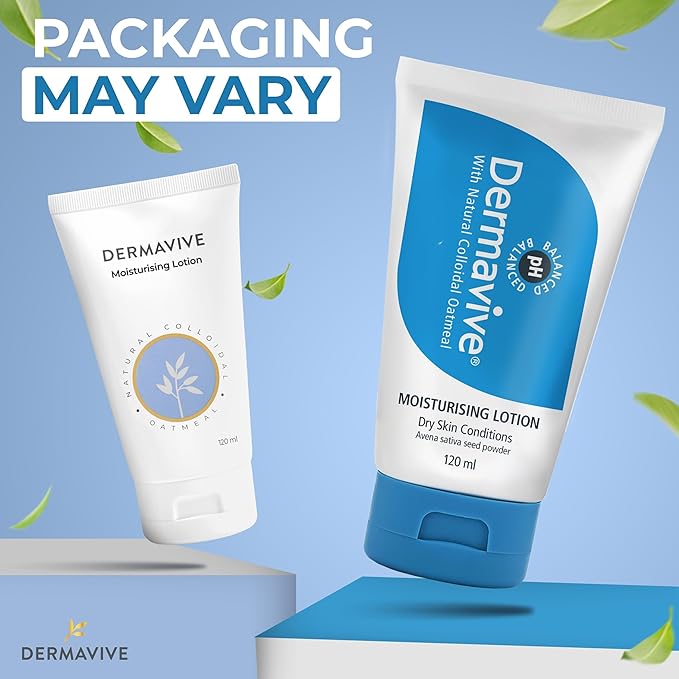 Dermavive Oatmeal Moisturizing Lotion for Dry, Sensitive Skin – Colloidal Oatmeal pH-Balanced Hydrating Face & Body Moisturizer – For Kids, Teens & Adults, 120ml (4.05 fl oz)