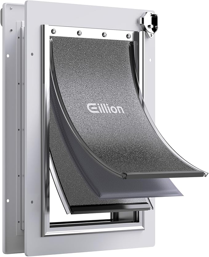 Medium Dog Door for Door, Doggy Door with Aluminum Frame, 3 Flaps, Metal Closing Panel and Lock, Pet Doggie Door for Interior and Exterior Doors