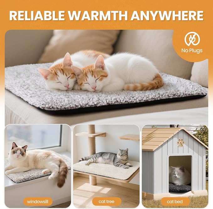 Mora Pets Self Warming Cat Bed Self Heating Cat Dog Mat Pet Pad Extra Warm | Self Heated Cat Bed for Indoor Outdoor Pets, Removable Washable Cover, Non Slip Bottom, Crinkle-Free, No Plug, Grey 24" x 18"