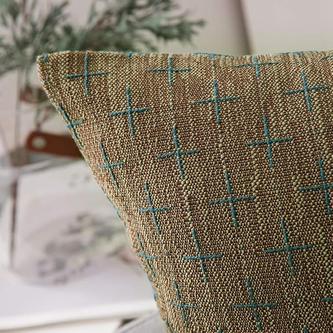 MIULEE Pack of 2 Decorative Burlap Linen Throw Pillow Covers Modern Farmhouse Pillowcase Rustic Woven Textured Cushion Cover for Sofa Couch Bed 18x18 Inch Coffee