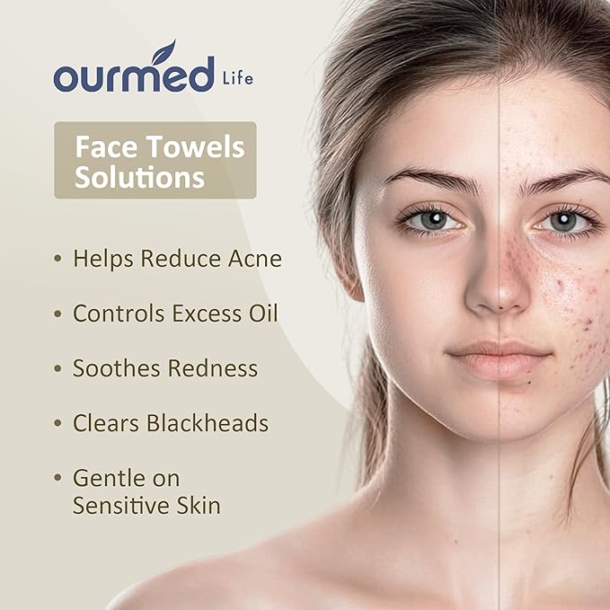 Ourmed Life Face Towels, Disposable Biodegradable Facial Towels for Sensitive Skin, Lint- free Face Wipes for Washing Face, Skincare and Makeup Remover, Dry Wipes, 10"×12" Extra Large, 25 Count