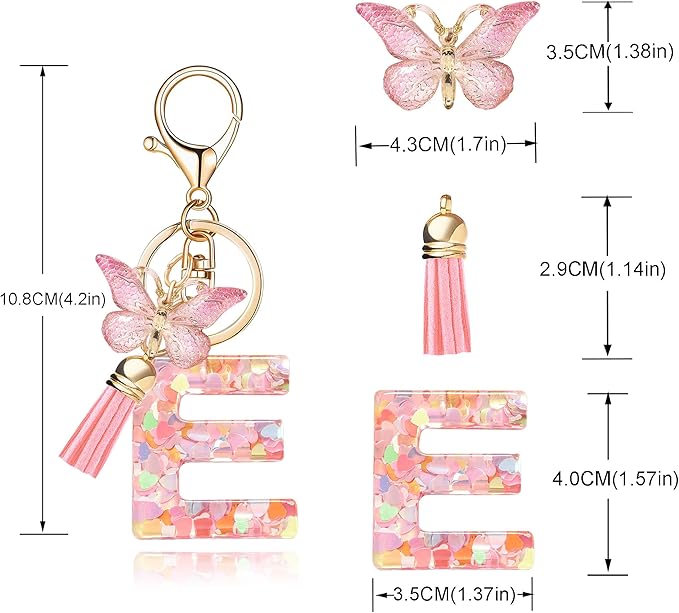 Fashion Alphabet Initial Letter Keychain Tassel Butterfly Pendant Key Ring for Purse Handbags Women Girl