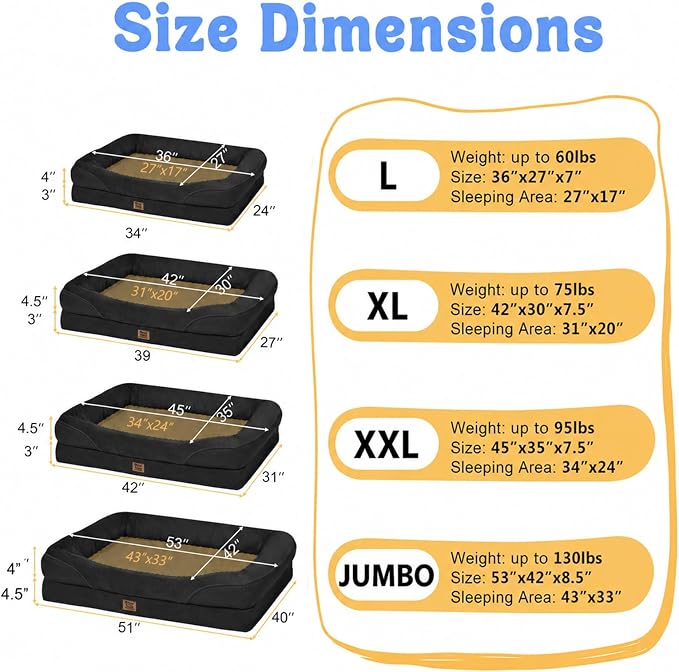 Orthopedic Waterproof Dog Bed for Medium and Large Dogs | Egg Crate Foam, 4-Sided Bolster Support, Waterproof Liner, Non-Slip Bottom, Removable Bolster Cover, 36 x 27 Inch