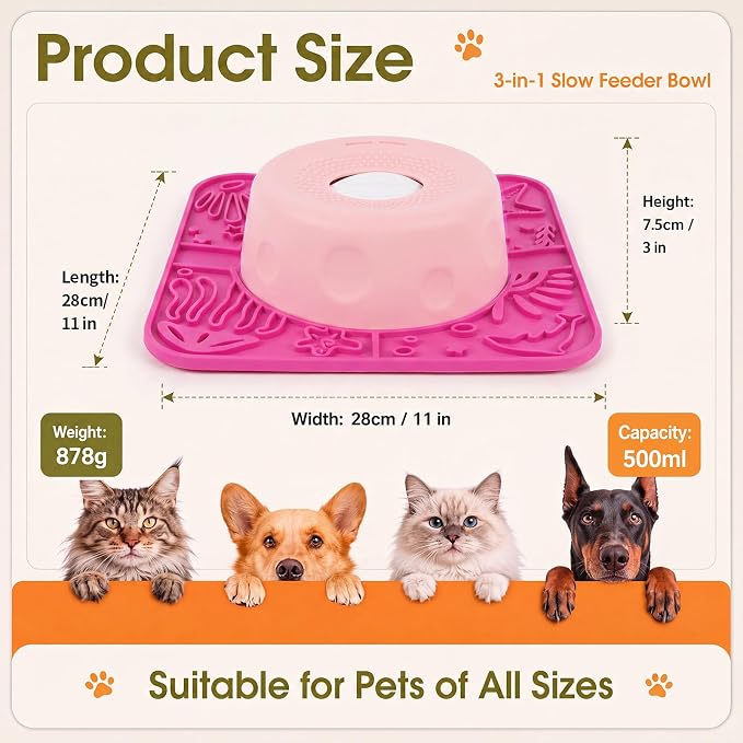 Pezluxe Slow Feeder Dog Bowls & Lick Mat,Dog Licking Bowl with Rolling Ball
