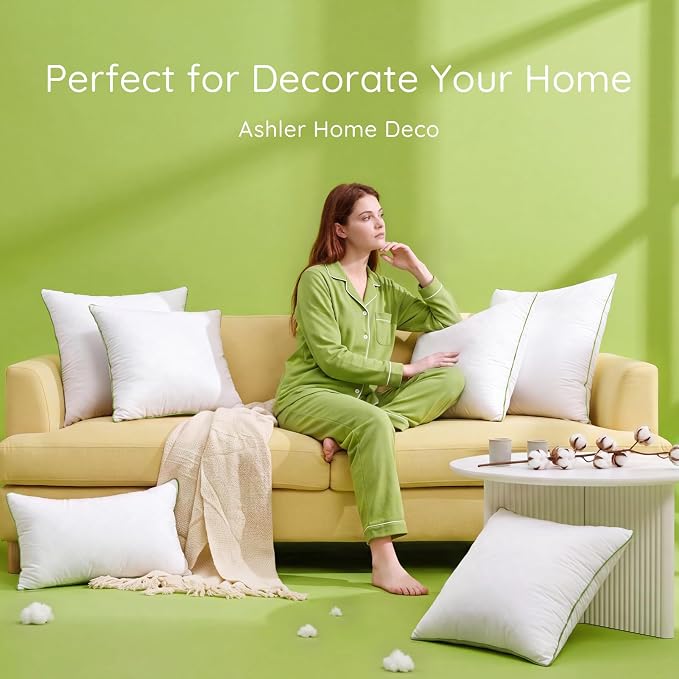 Ashler 28x28 Pillows Insert (Set of 2) - Throw Pillow Inserts with 100% Cotton Cover - 28 Inch Square Interior Sofa Stuffer Pillow Inserts -Decorative White Couch Pillow