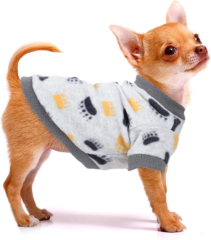 2 Pieces Dog Sweaters for Small Boy Fleece Puppy Sweater for Teacup Chihuahua Yorkie Clothes Soft Warm XXS Dog Clothes Doggie Pet Outfit Apparel Dog Paws, Stars Print,Medium