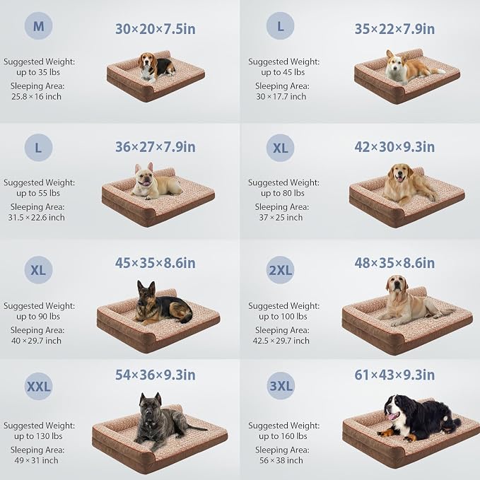BFPETHOME Orthopedic Washable Dog Bed, Sleeping Couch for Large Senior Dogs | Deluxe Plush Rose Velvet Washable Cover, Egg Crate Foam Support, Waterproof Lining, Non-Slip Bottom, Senior Dogs