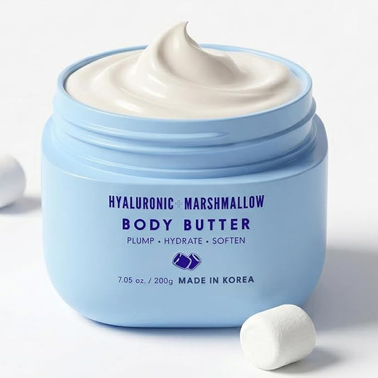 Hyaluronic Acid Body Butter With Marshmallow - Dermatologist Tested, Anti Aging, Korean Skin Care - Deep Hydration, Smoother, Plumper, Dewy Skin - Vegan, Clean Beauty - 7.05 Oz