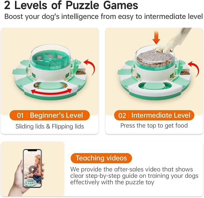 Potaroma Dog Puzzle Toy 2 Levels, Slow Feeder, Pup Food Treat Feeding Dispenser for IQ Training and Entertainment for All Breeds (Green White) | Pup Food Treat Feeding Dispenser for IQ Training and Entertainment for All Breeds (Green White)