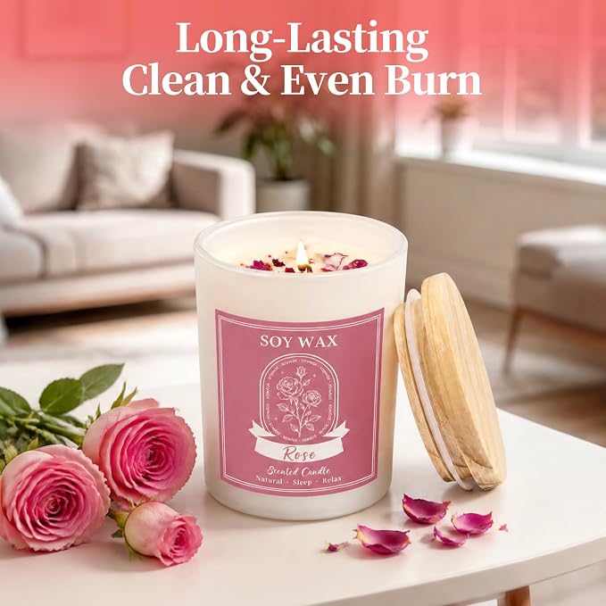 Scented Candle, Candles for Home Scented, 5.2 oz Soy Candles for Aromatherapy, Natural Hand-Poured, Relaxing Rose Scent, Gift for Women Mom (Rose)