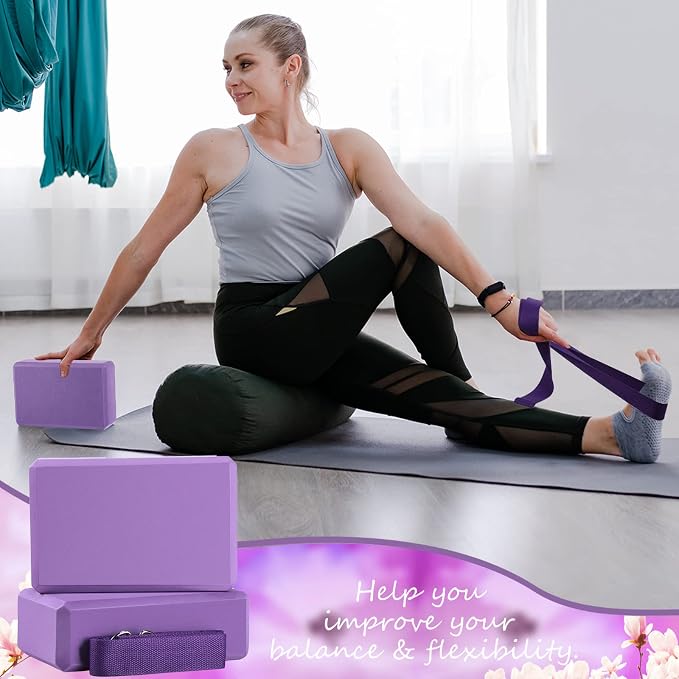 Outus 20 Pack Yoga Blocks and Straps Non-Slip EVA Foam Blocks with Metal D Ring Straps for Gym Exercise and Workout