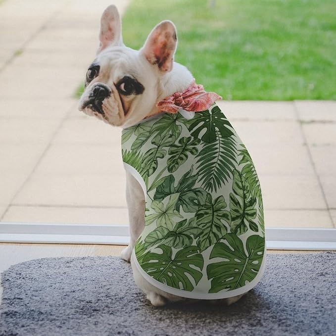 Cute Soft Breathable Dog Clothes Puppy Vest T Shirt Costumes Dog Shirt Green Palm Tree Leaves