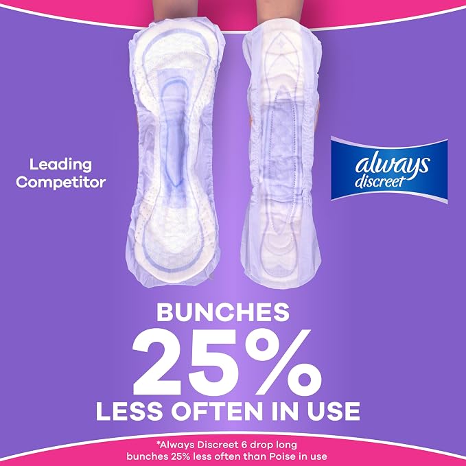 Always Discreet Adult Incontinence Pads for Women, Drier, 6 Drop Long Length, Extra Heavy Absorbency, Pads for Bladder Control Management, Bladder Leaks, & Postpartum Pads, 60ct