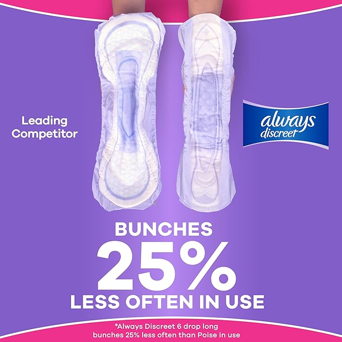 Always Discreet Adult Incontinence Pads for Women, Drier, 6 Drop Regular Length, Extra Heavy Absorbency, Pads for Bladder Control Management, Bladder Leaks, & Postpartum Pads, 66ct