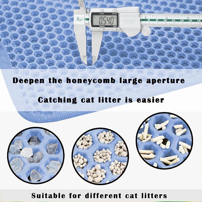 HCY&WLD Cat Litter Mat, Double Layer Cat Litter Box Mat (24x18 Inch, Blue) | Waterproof Urine-Proof Non-Slip Litter Trapping Mat, Soft on Kitty Paws, Scratch-Resistant, Scatter Control, Easy to Clean